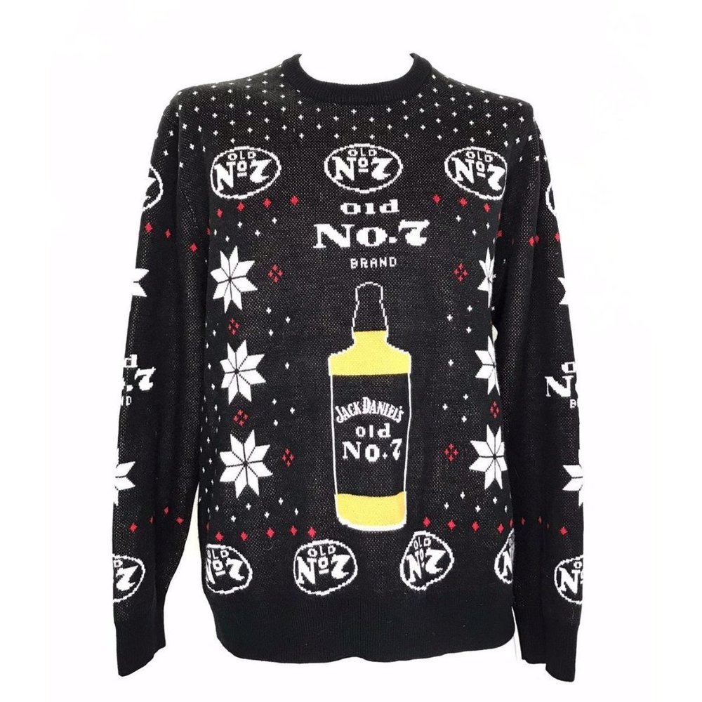 Ugly Christmas Sweater Jack Daniels Bourbon Old No 7 Logo Snowflakes XL